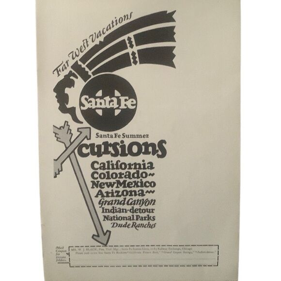 Vintage 1927 Santa Fe Far West Vacations Ad Advertisement - Picture 2 of 4